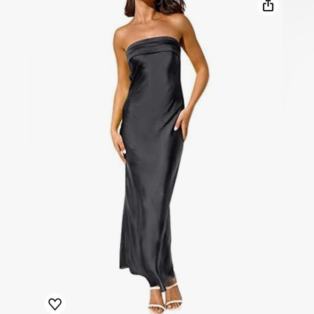 Elegant Black Strapless Sexy Maxi Satin Dress
